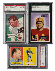 1952 to 1957 Topps and Bowman Football SGC- and PSA-Graded Trio: Frank Gifford, John Sandusky, and Eddie Lebaron