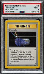 1999 Pokemon Base Set Shadowless #90 Defender PSA MINT 9