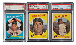 1959 Topps PSA NM-MT 8 Trio: Ray Monzant, Johnny Antonelli, and Hank Sauer