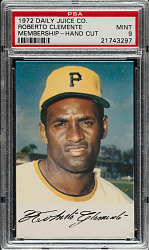 1972 Daily Juice CO. Roberto Clemente Membership Card PSA MINT 9