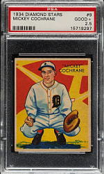 1934-1936 R327 Diamond Stars #9 Mickey Cochrane (1934 Green Back) PSA GOOD+ 2.5