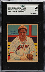 1934-1936 R327 Diamond Stars #36 Ernie Lombardi - "Earnie" Error Card (1935 Green Back) SGC FAIR 20