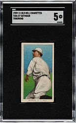 1909-1911 T206 White Border Cy Seymour Throwing SGC EX 5 - Old Mill Back