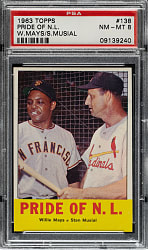 1963 Topps #138 Pride of N.L. with Willie Mays and Stan Musial PSA NM-MT 8
