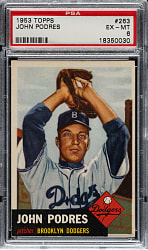 1953 Topps #263 Johnny Podres Rookie PSA EX-MT 6