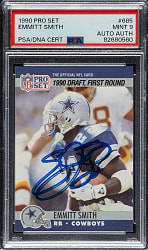 Signed 1990 Pro Set Football #685 Emmitt Smith Rookie PSA MINT 9