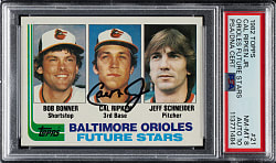 Signed 1982 Topps #21 Cal Ripken Jr. Rookie PSA NM-MT 8 with GEM MINT 10 Signature