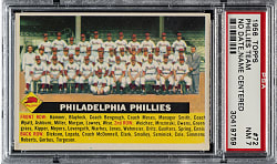 1956 Topps #72 Philadelphia Phillies Team No Date, Name Center Gray Back PSA NM 7