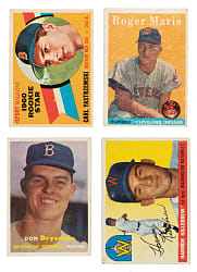 1948 to 1970 Topps and Bowman Shoebox Collection (221) with 72 Hall of Famers and Maris, Drysdale, Killebrew, and Yastrzemski Rookies