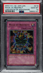 2003 Yu-Gi-Oh! Labryrinth of Nightmare #018 Mask Of Restrict Ultra Rare Holographic PSA GEM MINT 10
