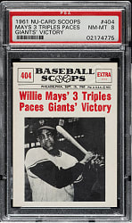 1961 Nu-Card "Baseball Scoops" #404 Willie Mays' 3 Triples Paces Giants' Victory PSA NM-MT 8