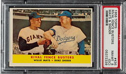 1958 Topps #436 Rival Fence Busters with Willie Mays and Duke Snider PSA NM-MT 8 (OC)