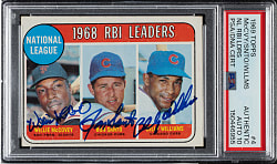 Signed 1969 Topps #4 NL RBI Leaders with Willie McCovey, Ron Santo, and Billy Williams PSA/DNA GEM MINT 10