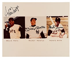 Mickey Mantle, Willie Mays, and Monte Irvin Signed Photograph - JSA