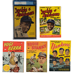 1950 to 1952 Comic Book Collection (5) Including Jackie Robinson, Yogi Berra, and Mickey Mantle