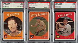 1959 Topps PSA NM 7 Trio: Cicotte, Kindall, and Harris