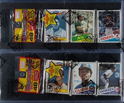 1985 Topps Unopened Rack Pack Pair - Don Mattingly and Rickey Henderson on Top - BBCE