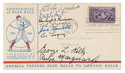 1939 Hall of Fame Multi-Signed First-Day Centennial Cover Including Stan Coveleski, Rube Marquard, and Joe Sewell - JSA