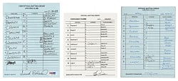 1989 and 2007 St. Louis Cardinals, Chicago Cubs, and Kansas City Royals Lineup Card Trio Signed by Frank Robinson, Lou Piniella, and Tony La Russa