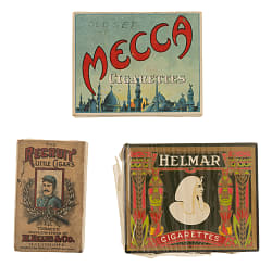 Helmar, Recruit Little Cigars, and Mecca Cigarette Box Trio