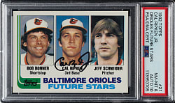 Signed 1982 Topps #21 Cal Ripken Jr. Rookie PSA NM-MT 8 with GEM MINT 10 Signature