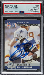 Signed 1990 Pro Set Football #685 Emmitt Smith Rookie PSA MINT 9