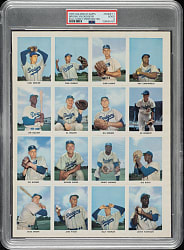 Lot # 1927: 1955 Golden Stamps Brooklyn Dodgers Complete Uncut Sheet with Jackie Robinson, Duke Snider, and Gil Hodges PSA GOOD 2