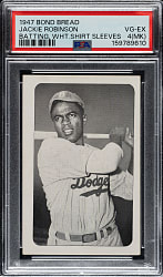 Lot # 6: Circa 1947 Bond Bread Jackie Robinson Bat Follow, White Sleeves PSA VG-EX 4 (MK)