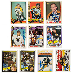 Signed 1969 to 1991 Topps, O-Pee-Chee, and Upper Deck Hockey Collection (10) Including Bobby Orr, Gerry Cheevers, and Ray Bourque