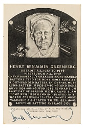 Signed 1956-1963 Artvue (Type 2) Black-and-White Hall of Fame Postcard Hank Greenberg - JSA