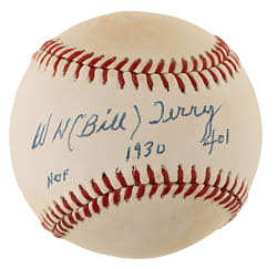 Bill Terry Single-Signed Baseball with "401", "HOF", and "1930" Inscriptions - JSA