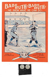1928 "Babe Ruth! Babe Ruth! (We Know What He Can Do)" Sheet Music Plus Two Pins