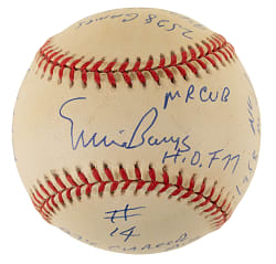 Ernie Banks Single-Signed Limited-Edition Stat Baseball - JSA