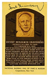 Hank Greenberg Signed Yellow Hall of Fame Postcard - JSA
