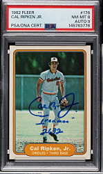 Signed 1982 Fleer #176 Cal Ripken Jr. Rookie PSA NM-MT 8 with MINT 9 Signature