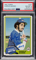 Signed 1981 Topps #347 Harold Baines Rookie PSA NM-MT 8 with GEM MINT 10 Signature