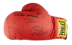 Hall of Fame and Stars Multi-Signed Boxing Glove with Evander Holyfield, George Foreman, and Rock Newman