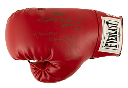 Marvin Hagler and Sugar Ray Leonard Dual-Signed Boxing Glove - Beckett