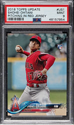 2018 Topps Update #US1 Shohei Ohtani Rookie Pitching in Red Jersey PSA MINT 9