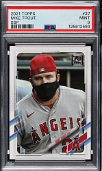 2021 Topps #27 Mike Trout Wearing Mask Super Short Print PSA MINT 9