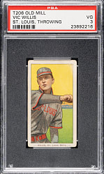 1909-1911 T206 White Border Vic Willis Throwing PSA VG 3 - Old Mill Back