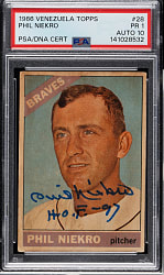 Signed 1966 Topps Venezuelan #28 Phil Niekro PSA POOR 1 with GEM MINT 10 Signature