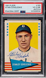 Signed 1961 Fleer All-Time Greats #100 Stan Coveleski PSA VG 3 (MK) with NM-MT 8 Signature