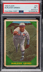 Signed 1960 Fleer All-Time Greats #59 Burleigh Grimes PSA POOR 1 with MINT 9 Signature