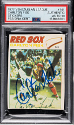 Signed 1977 Topps Venezuelan League Stickers #141 Carlton Fisk PSA/DNA GEM MINT 10