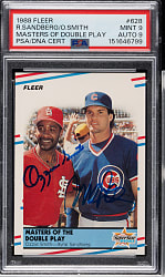 Signed 1988 Fleer #628 Masters of Double Play with Ozzie Smith and Ryne Sandberg PSA MINT 9 with MINT 9 Signatures