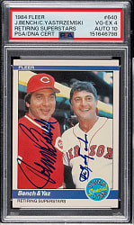 Signed 1984 Fleer #640 Retiring Superstars with Johnny Bench and Carl Yastrzemski PSA VG-EX 4 with GEM MINT 10 Signatures