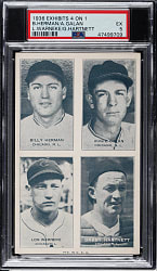 1936 Exhibits 4-on-1 Billy Herman/Gabby Hartnett/Galan/Warneke PSA EX 5