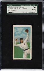 1909-1911 T206 White Border George McQuillan Ball in Hand SGC GOOD 30 - Parts of Two Backs Showing!