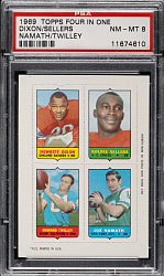 1969 Topps Football Four-in-One with Joe Namath PSA NM-MT 8